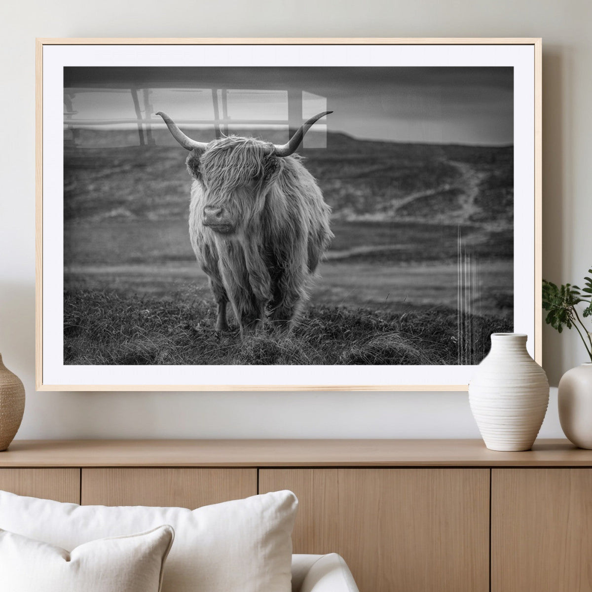 Fluffy Cattle Wall Art Print, Highland Cow Canvas, Framed
