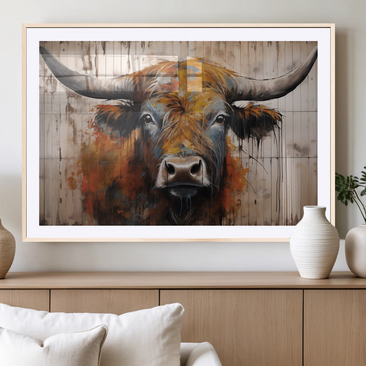 Abstract Bull Highland Cow Canvas Wall Art Print – Vibrant