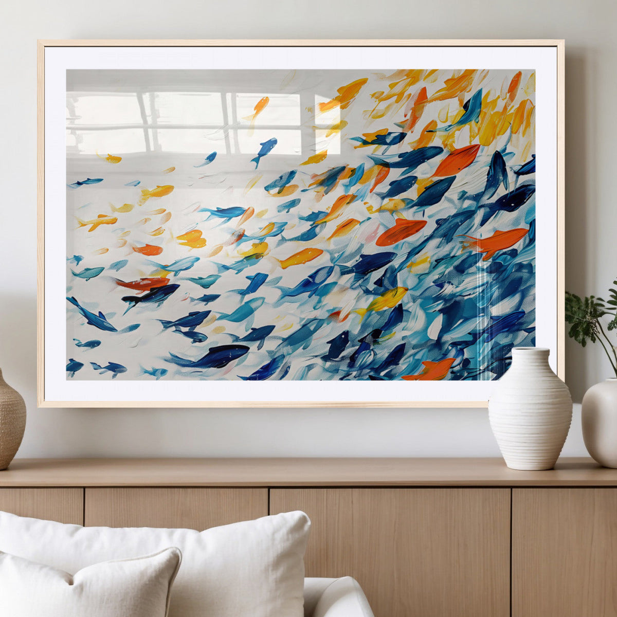 Abstract Fish Shoal Wall Art Canvas Print, Colorful Fish
