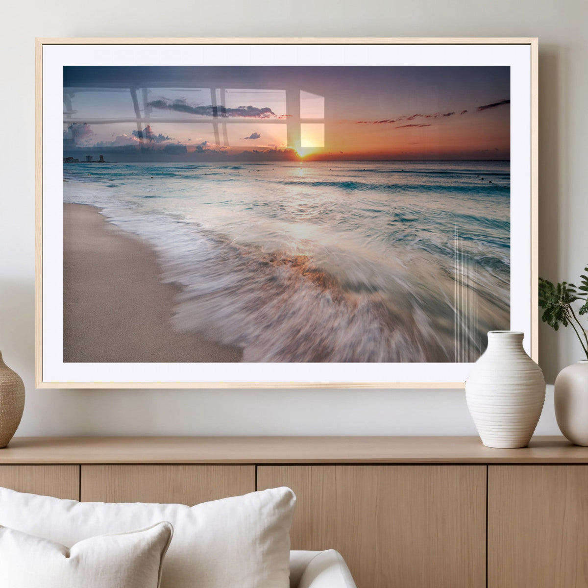 Sunset Beach Wall Art – Soothing Coastal Landscape, Ready to