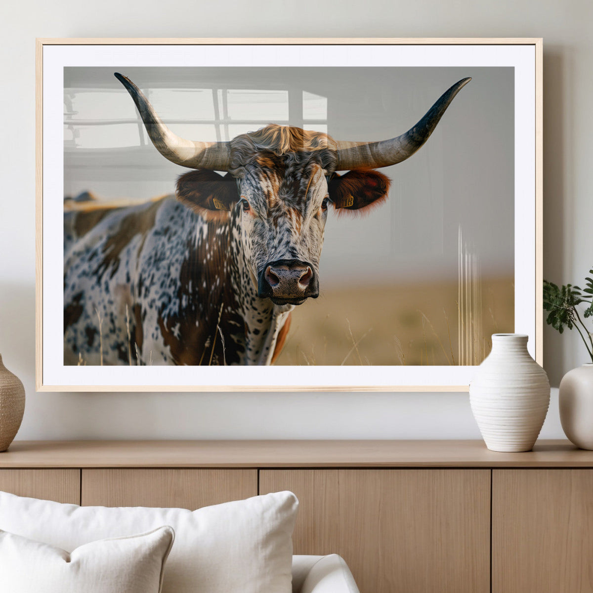 Texas Bull Longhorn Wall Art Canvas Print for Farm House