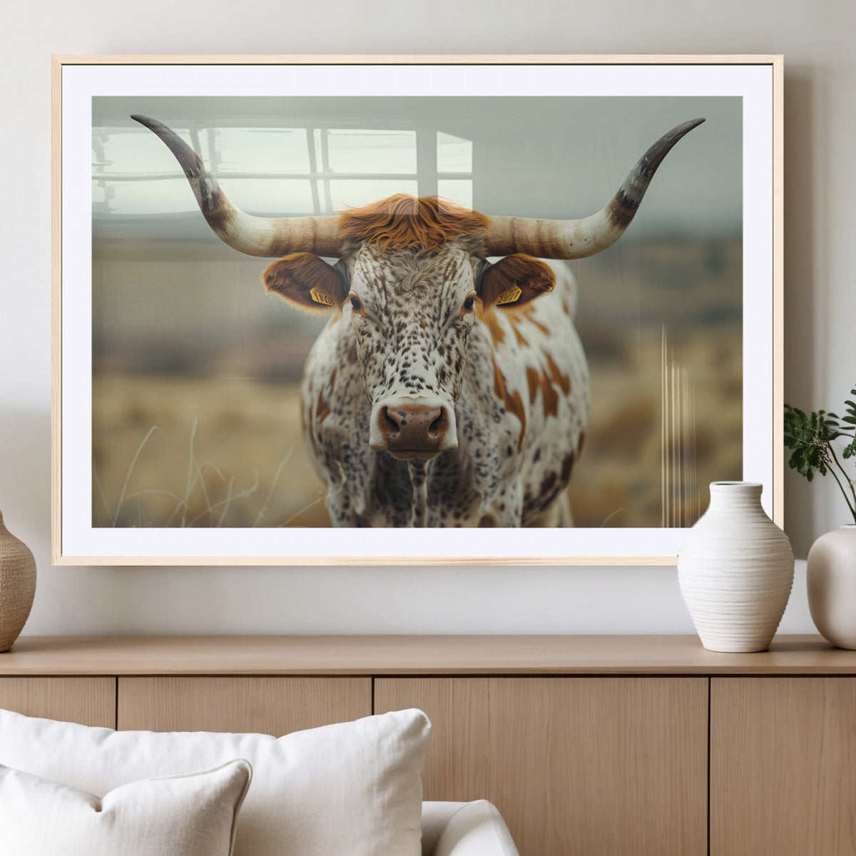 Texas Cow Longhorn Wall Art Canvas Print for Farm House Wall