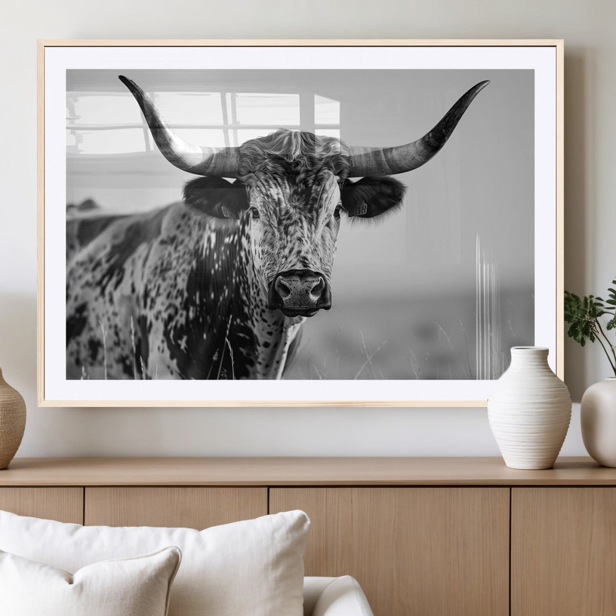 Texas Highland Cow Longhorn Canvas Print - Rustic Farmhouse
