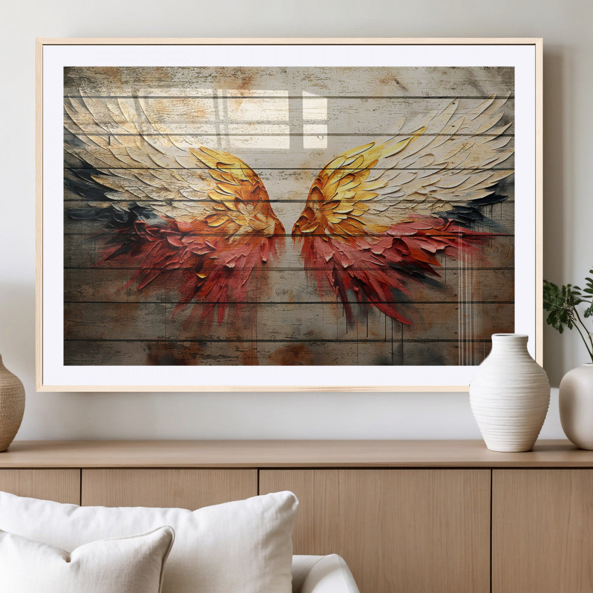 Abstract Angel Wings Canvas Wall Art – Framed and Ready to