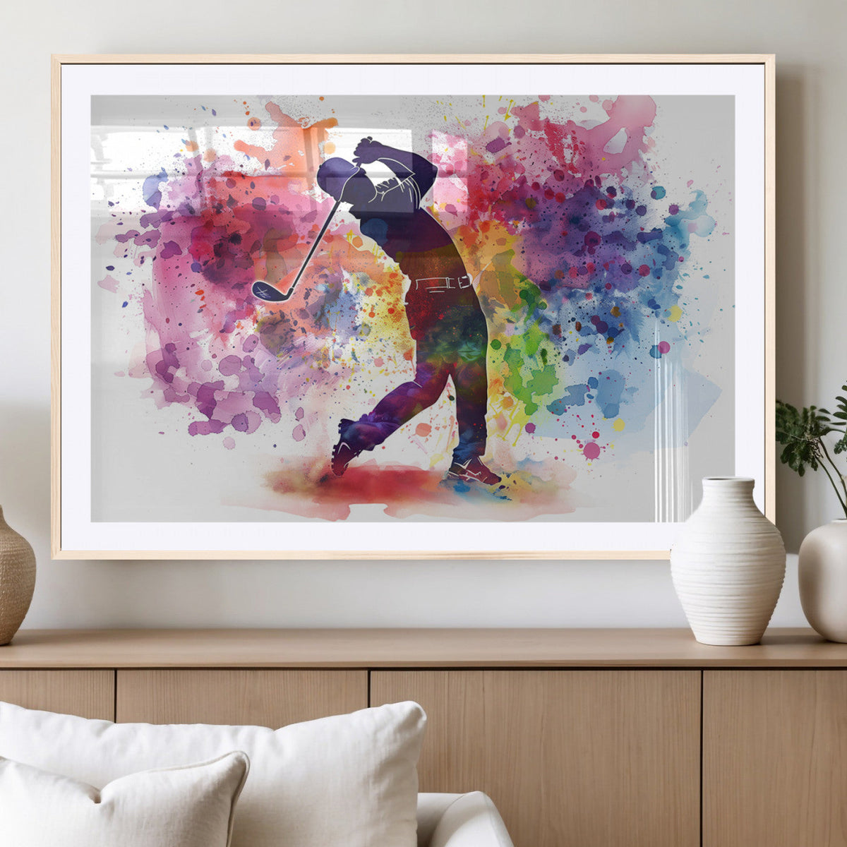Colorful Golfer Swing Wall Art Canvas Print - Ready to Hang,