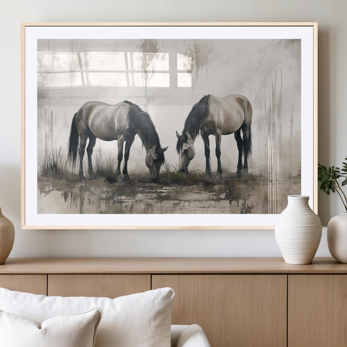 Chines Ink Style Vintage Horses Wall Art Canvas Print for