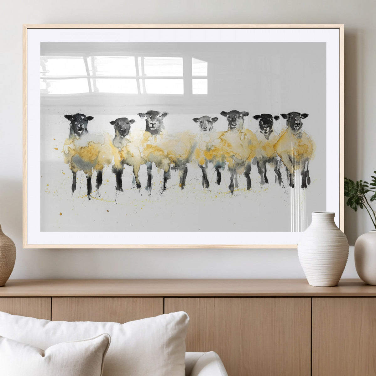 Farmhouse Wall Art Sheep Print | Ready to Hang Framed Canvas