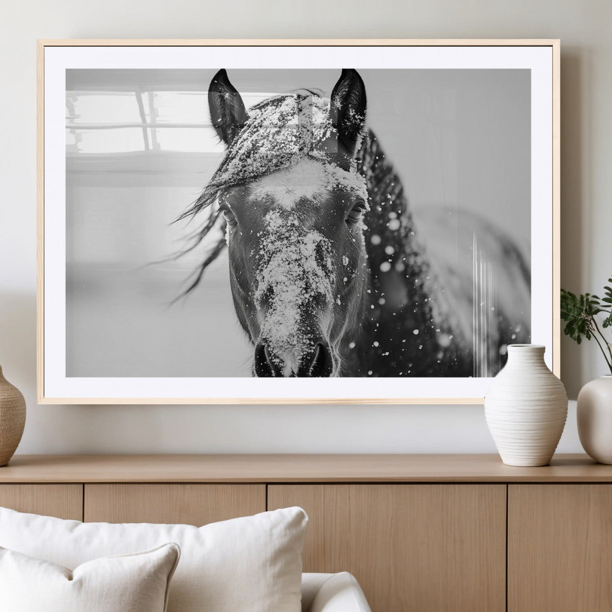 Western Wall Art | Black and White Winter Horse Wall Art |