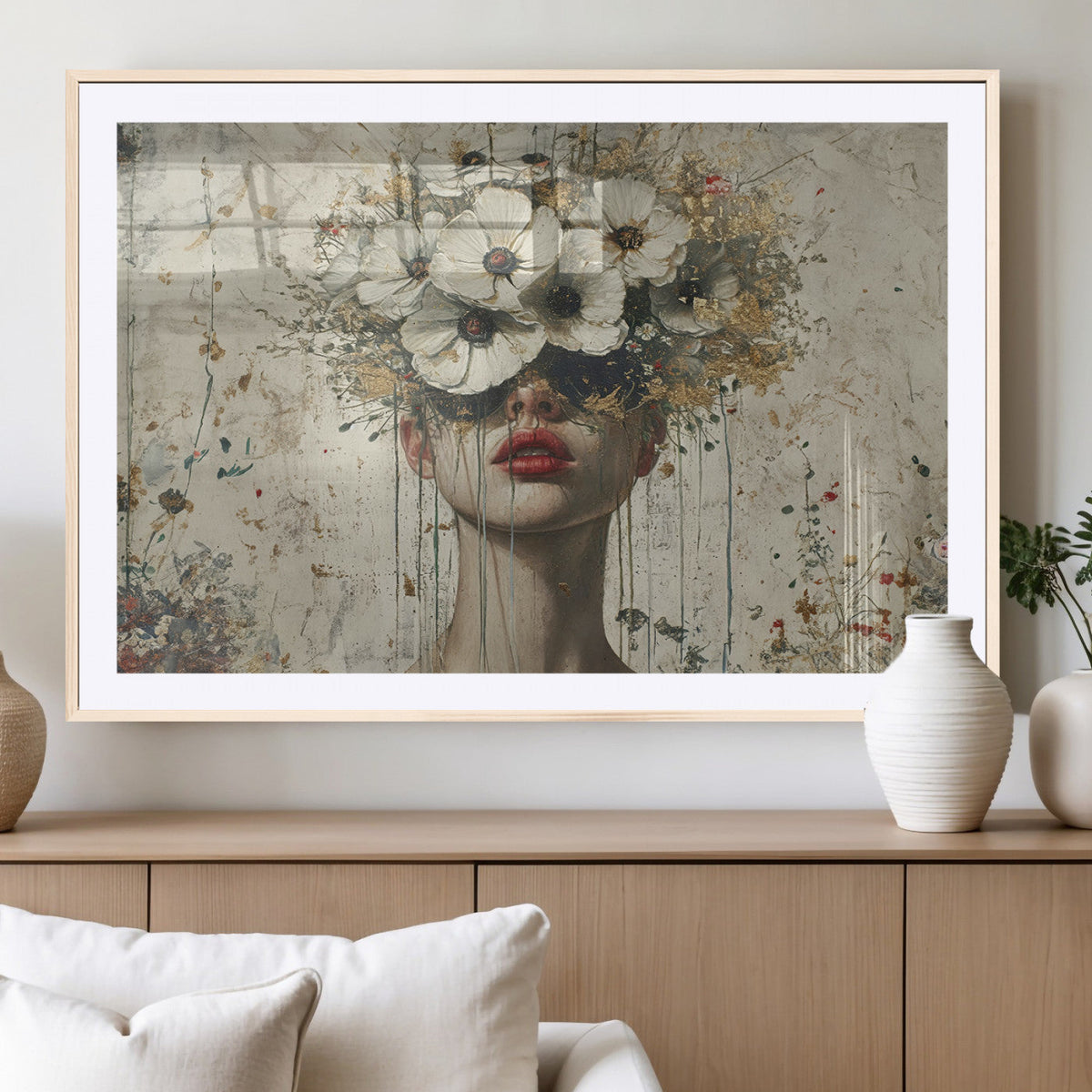 Abstract Floral Women Patel Wall Art Canvas Print