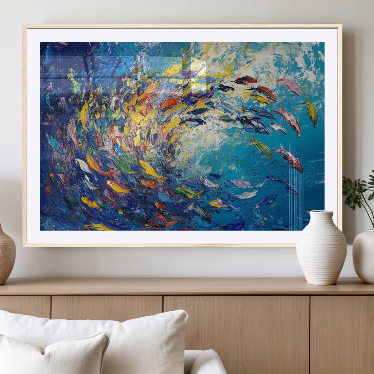 Colorful Swirling Fish School Wall Art Canvas Print |