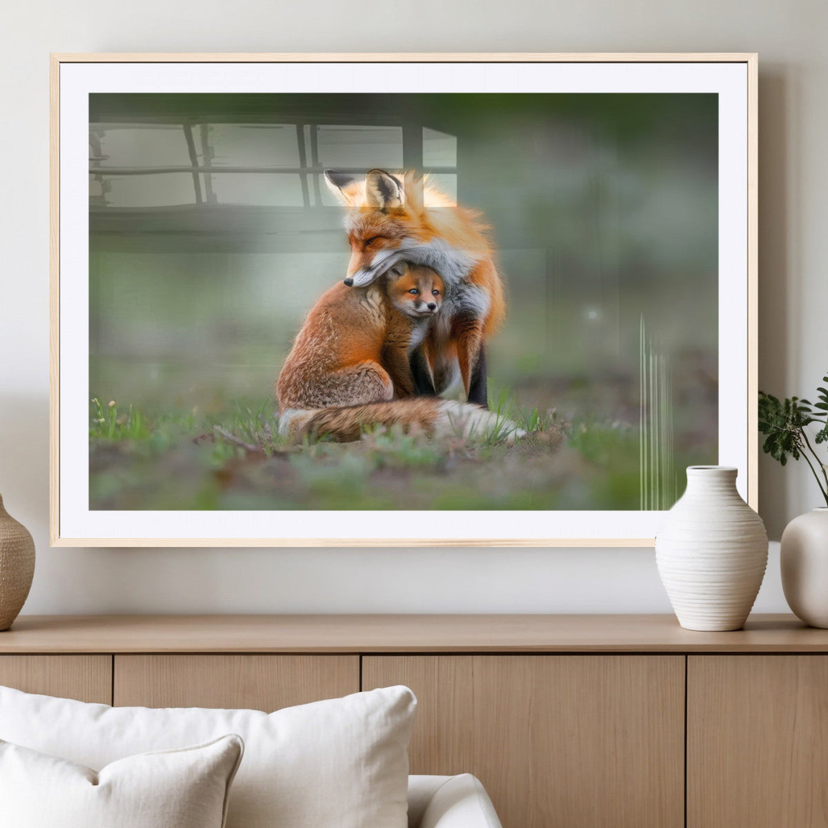 Heartwarming Fox and Baby Cub Wall Art | Ready to Hang