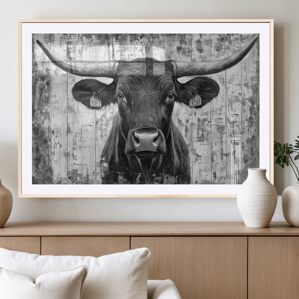 Abstract Longhorn Bull Wall Art Canvas Print - Rustic Texas