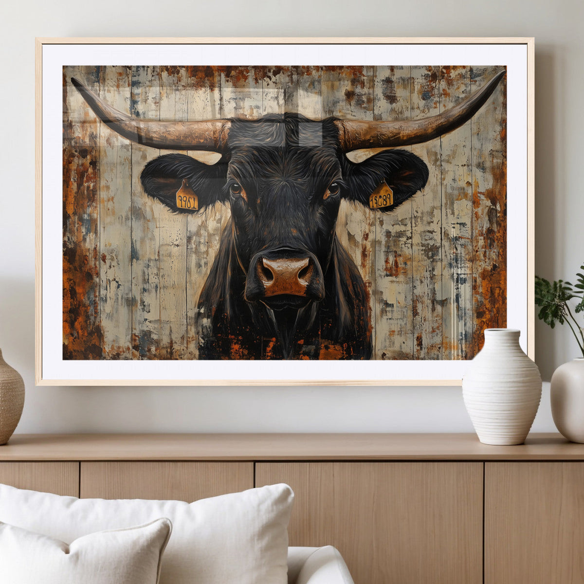 Rustic Texas Artwork Wall Art Canvas Print - Abstract Cow
