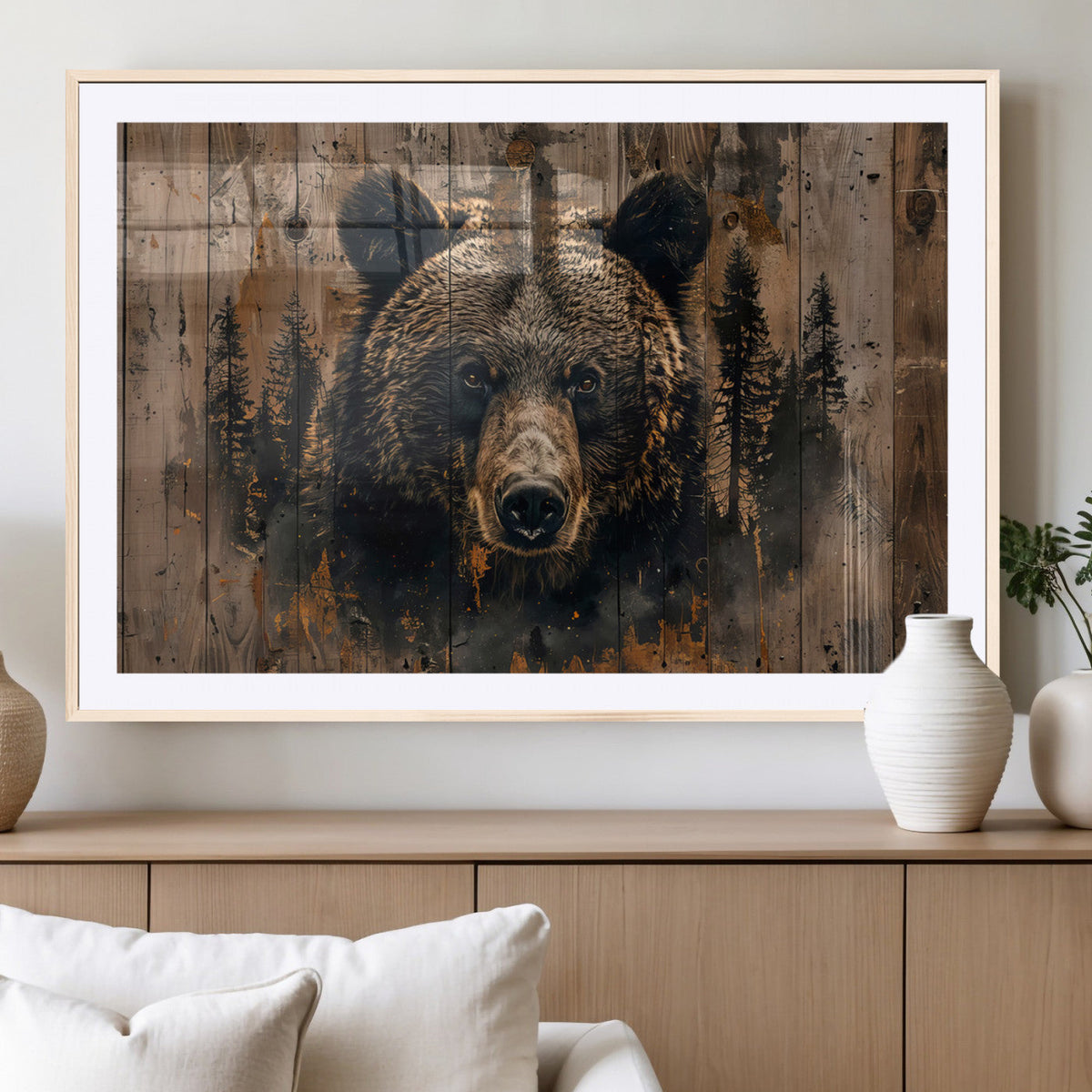 Rustic Grizzly 399 Wall Art | Triptych Canvas Print | Rustic