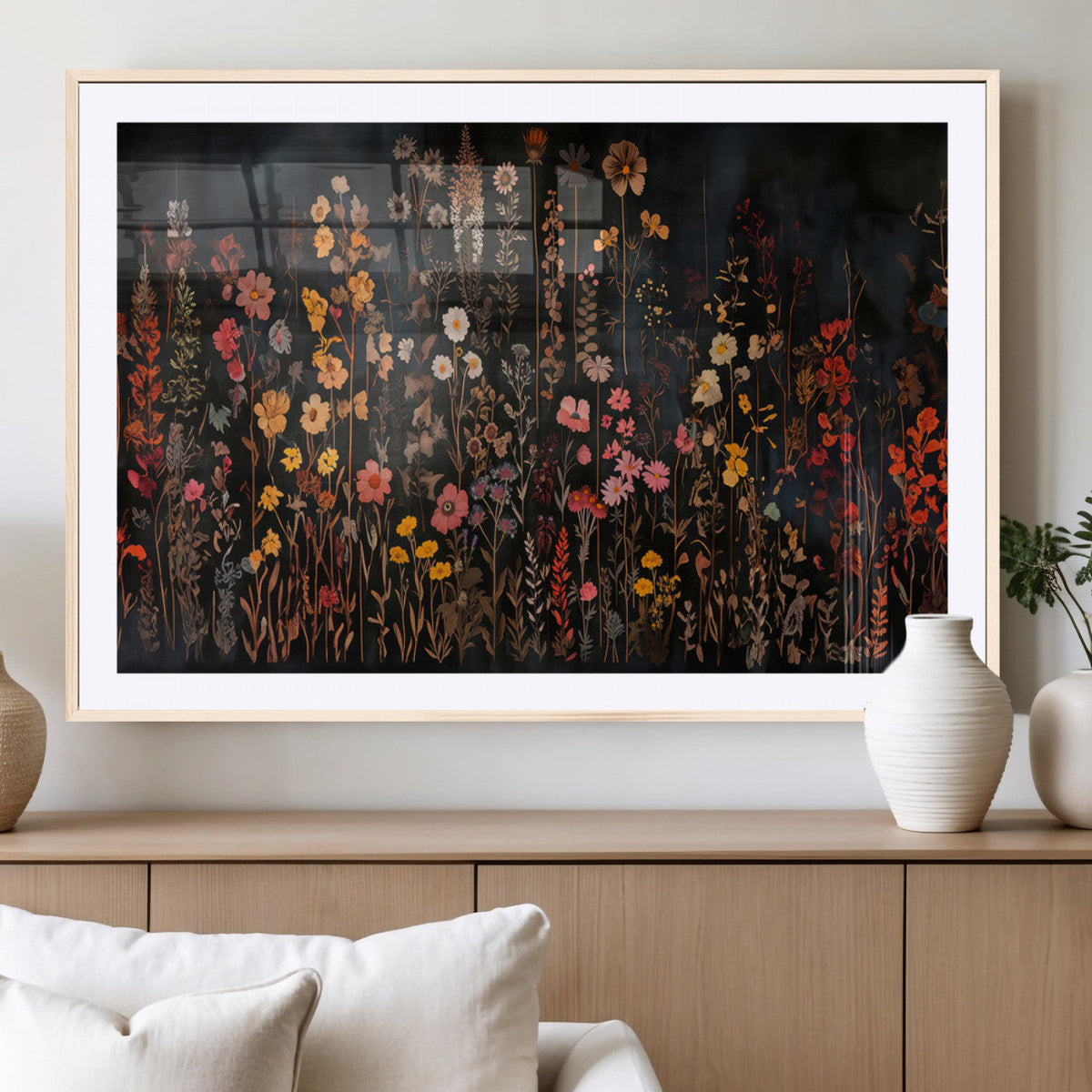 Large Floral Painting Print Illustration Flowers Canvas Wall