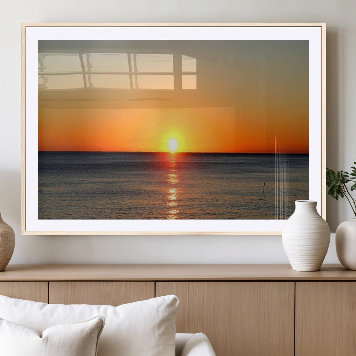 Golden Horizon Sunset Over Ocean Wall Art Canvas Print –
