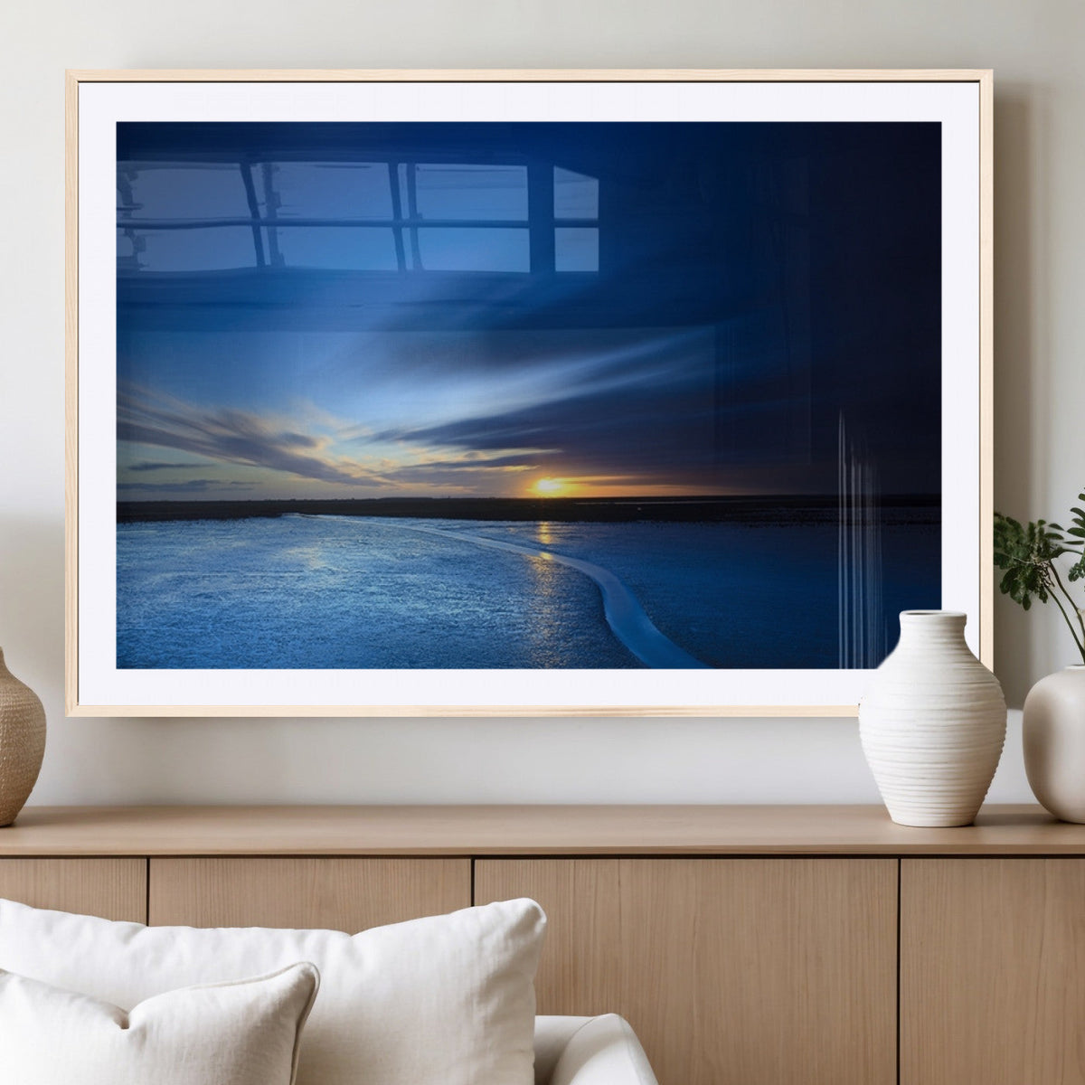 Blue Sunset Ocean Canvas Wall Art Print – Serene Coastal