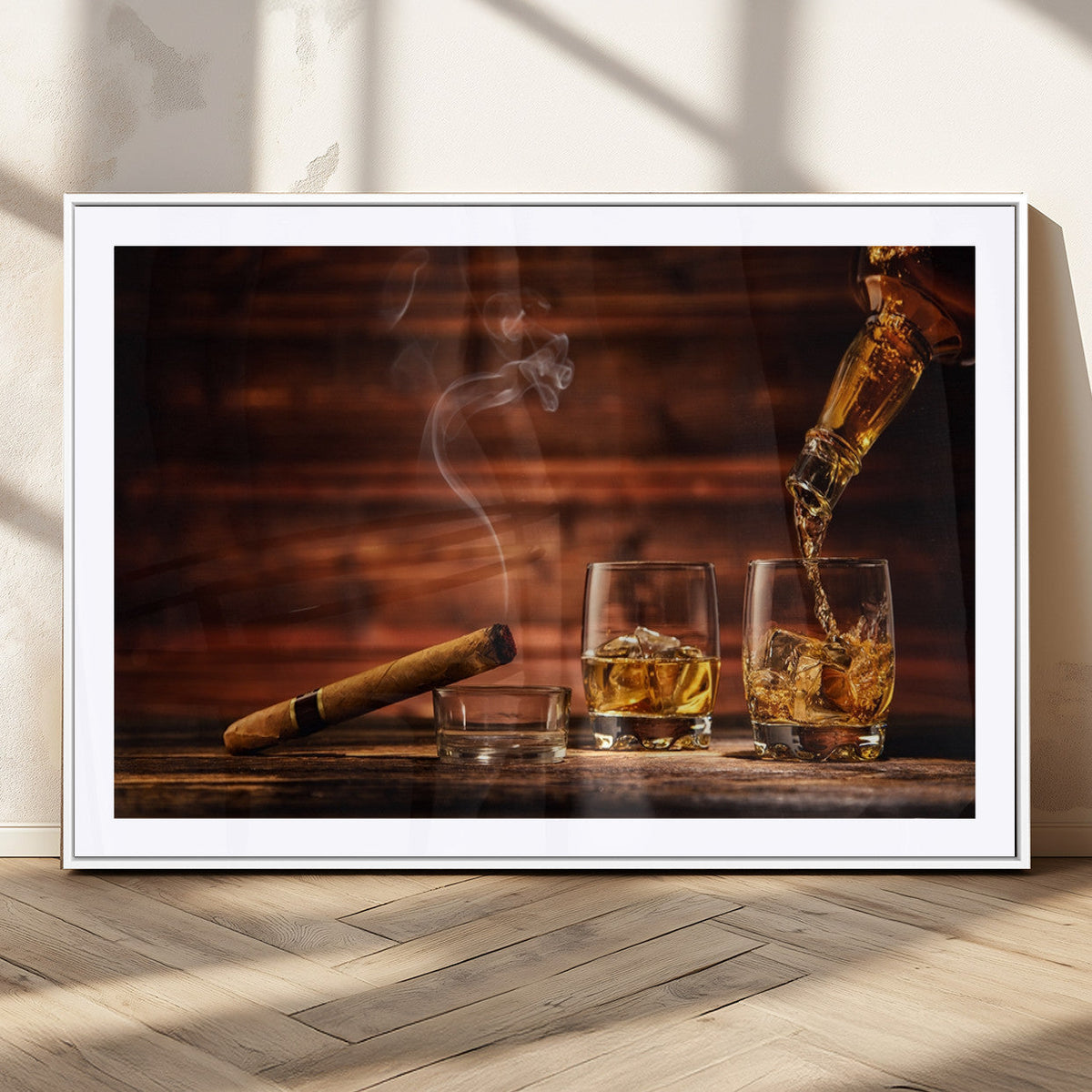 Whiskey and Cigar Wall Art Canvas | 3 Panel Bar Room Decor