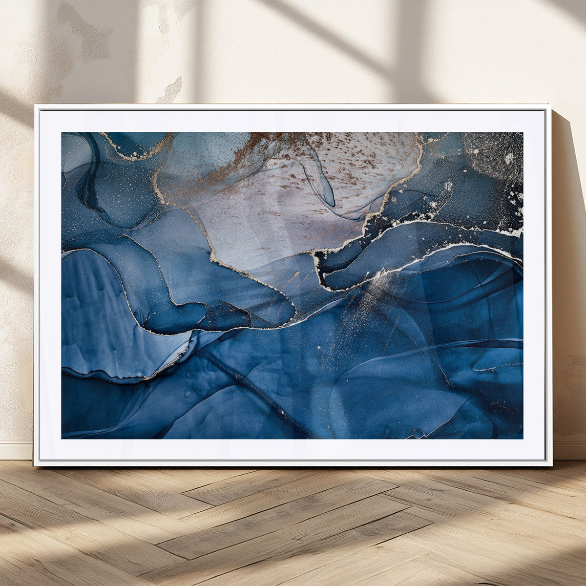 Navy Blue Canvas Art Abstract Print – Elegant Triptych