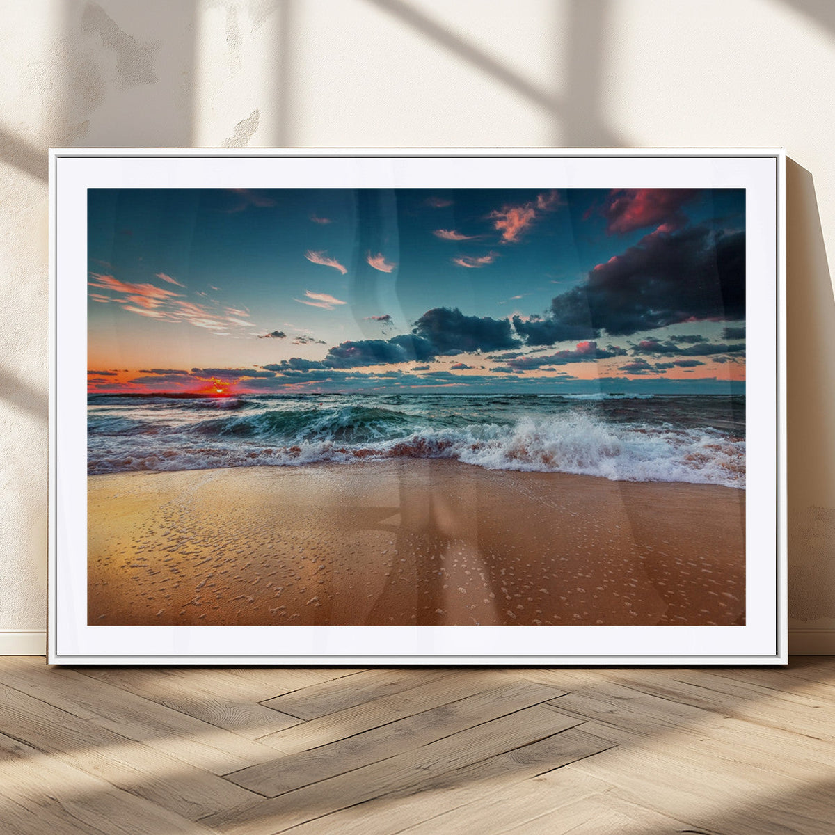Sunset Ocean Beach Wall Art – Giclee Canvas Print, Coastal