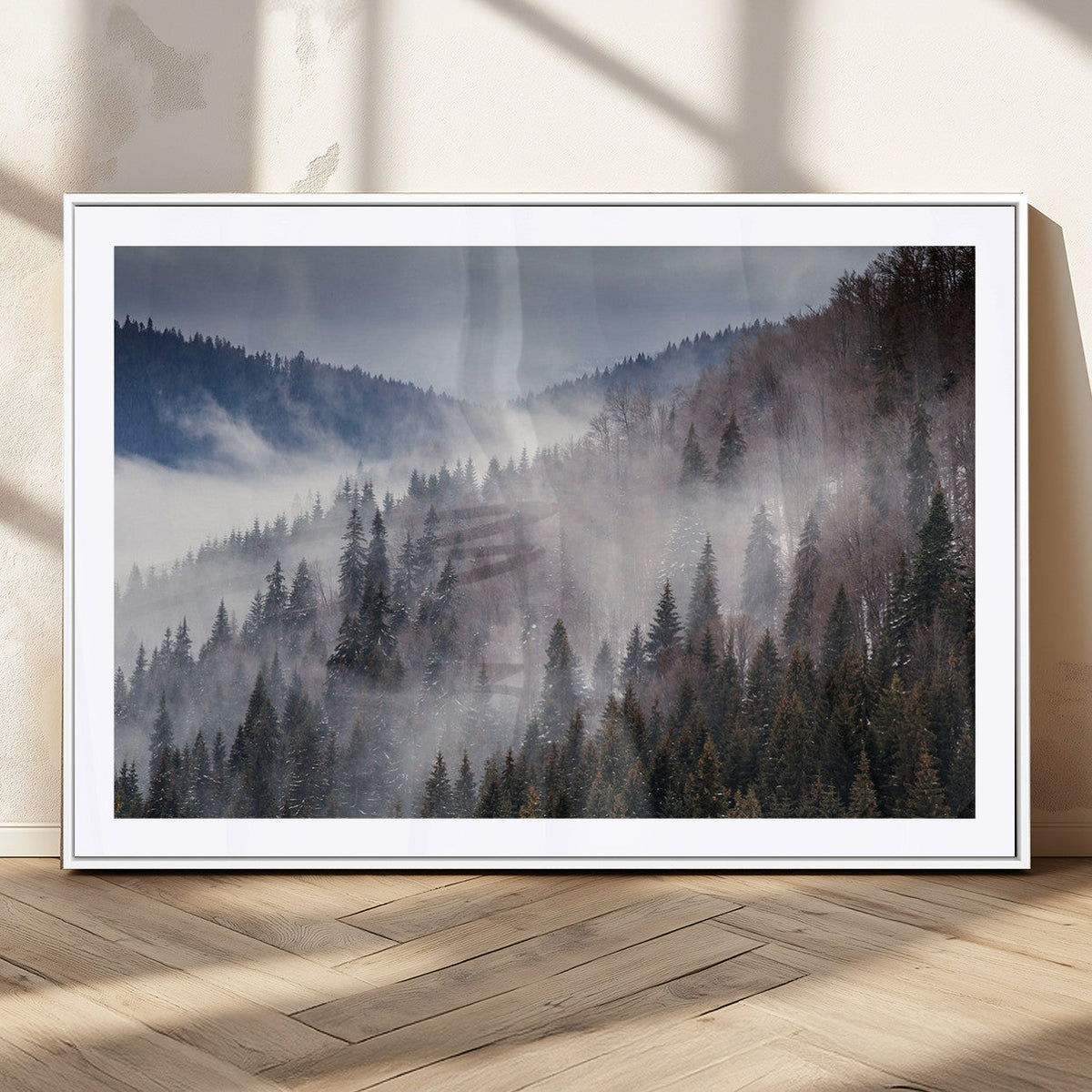 Beautiful Rising Fog in Winter Mountain Landscape- Framed
