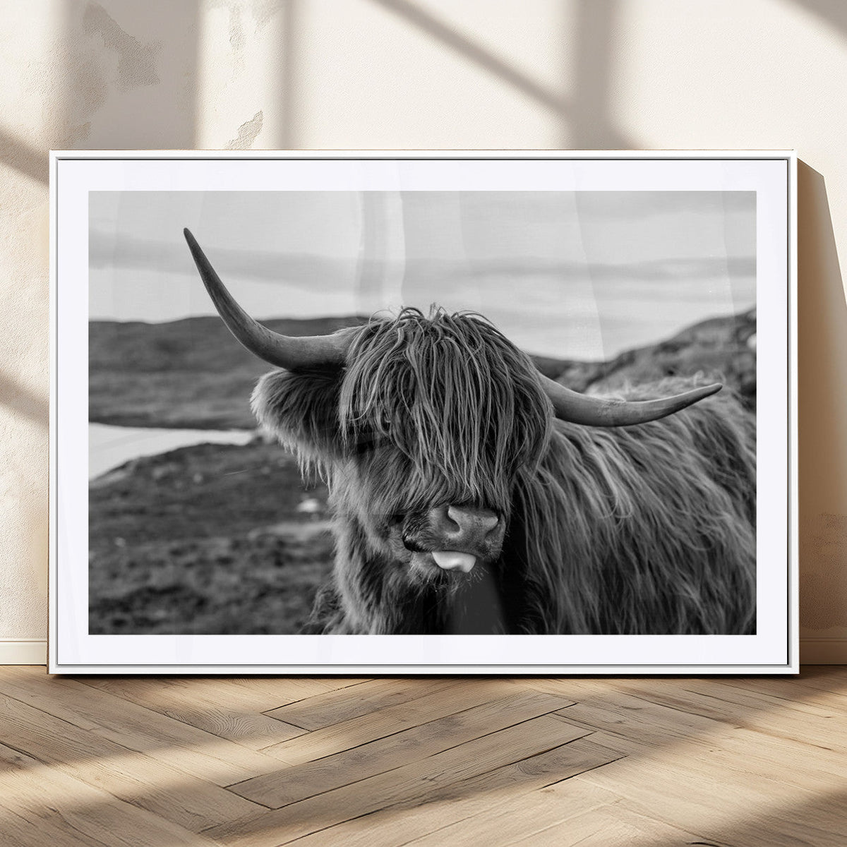 Longhorn Steer Canvas Print Wall Art, Highland Cow Canvas
