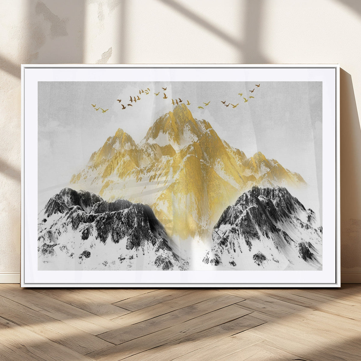 Golden Mountain Triptych Wall Art Canvas Print, Modern