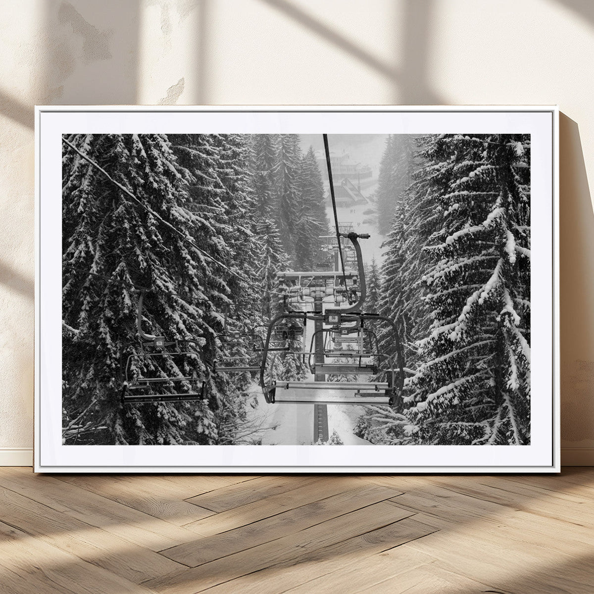 Winter Ski Lift Black and White Canvas Wall Art – Alpine