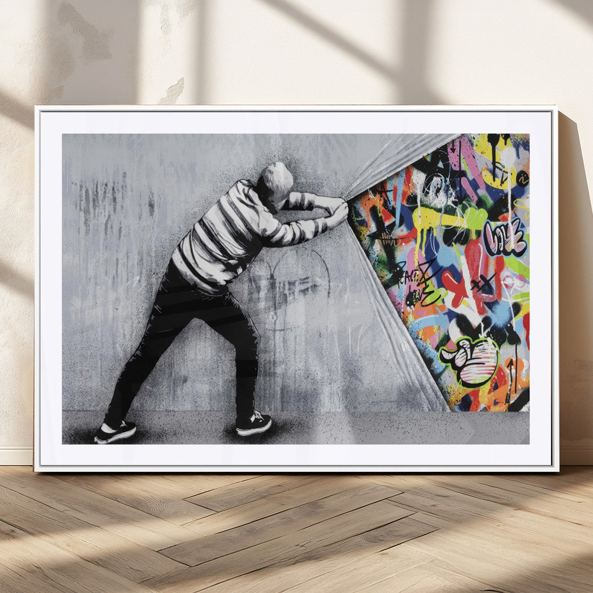 Banksy Art Behind the Curtain Street Wall Art Canvas Print |