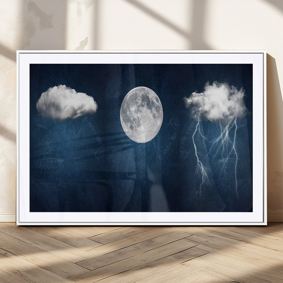 Dark Blue Cloud Art, 3 Piece Indigo Blue Wall Art, Aesthetic