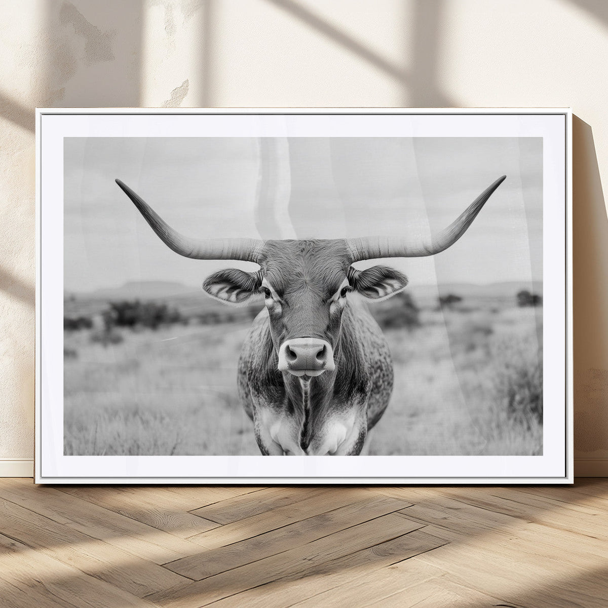 Highland Cow Wall Art Canvas Print – Black and White Western