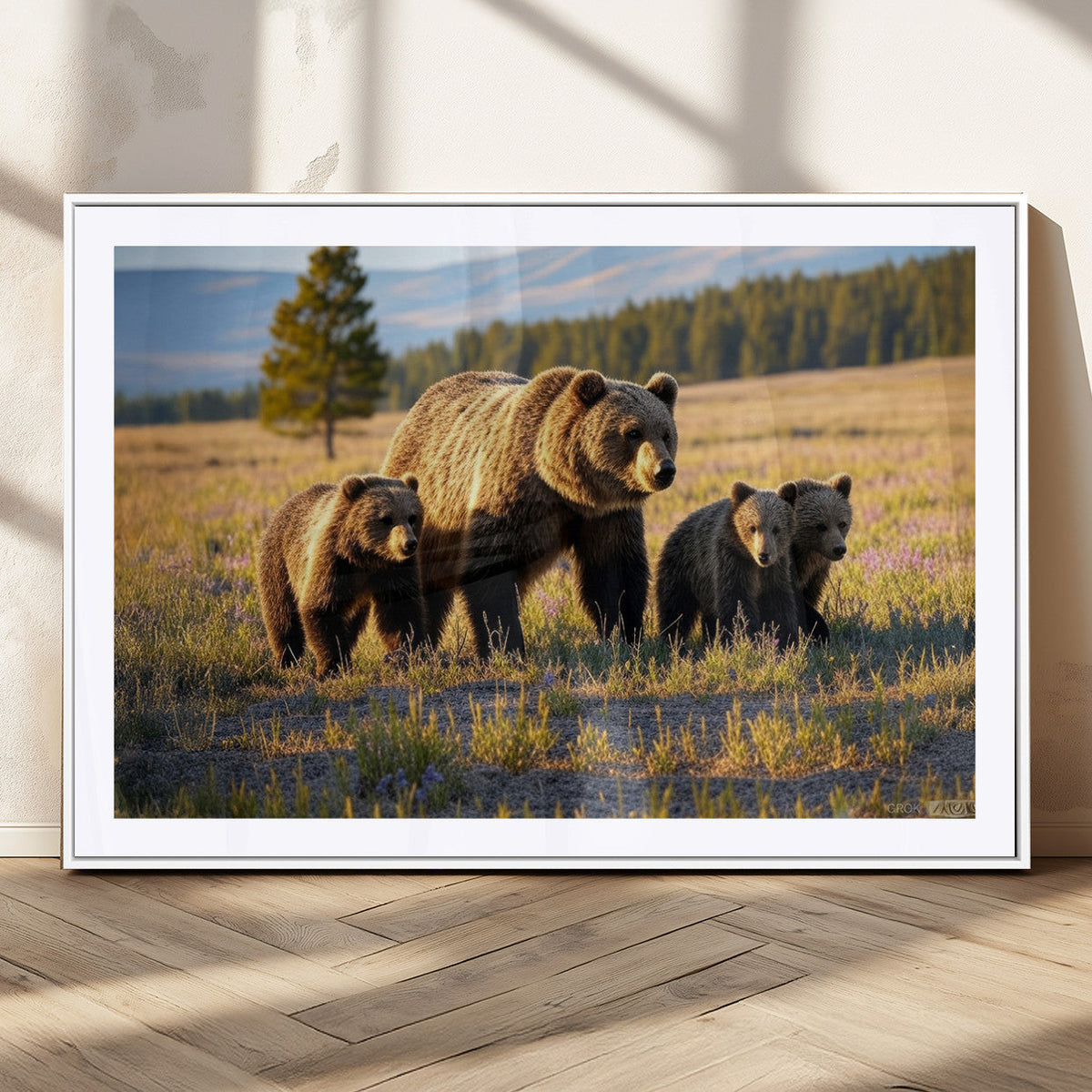 Grizzly Bear Family Wall Art Canvas Print – Majestic