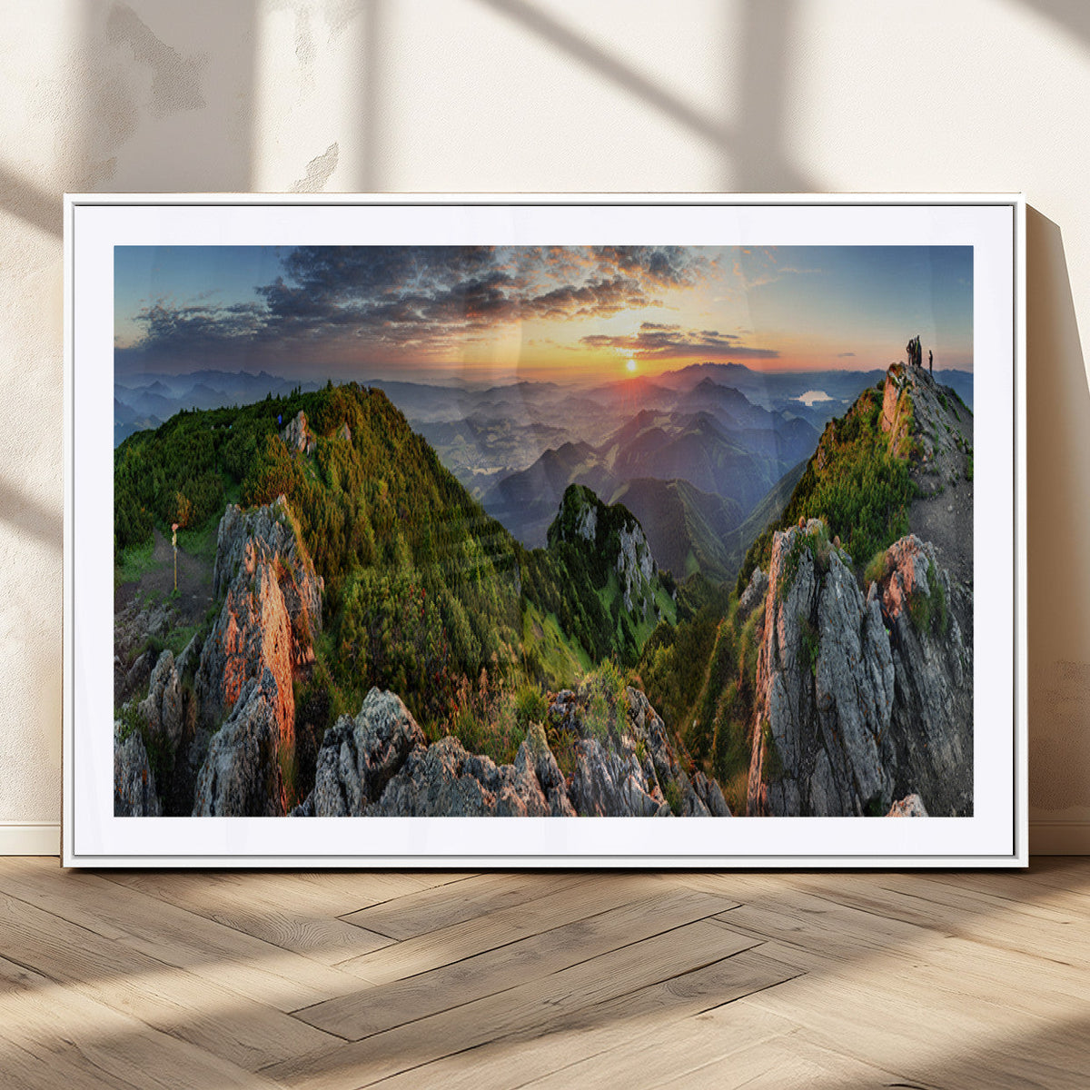 Mountain Sunset Panoramic Wall Art Canvas Print – Framed