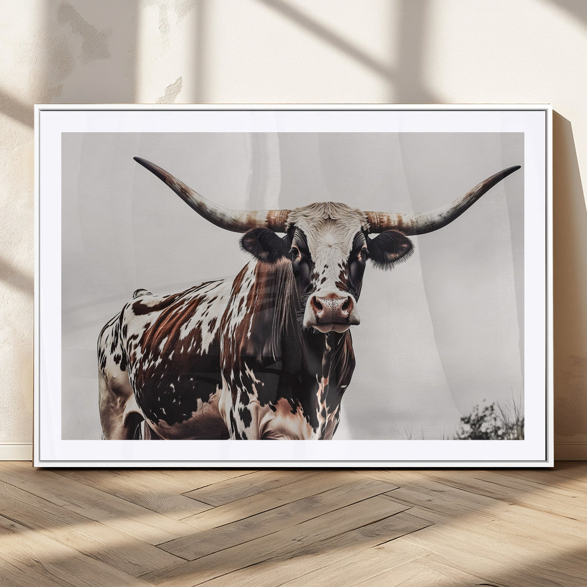 Texas Longhorn Wall Art Canvas Print – Framed Spotted Bull