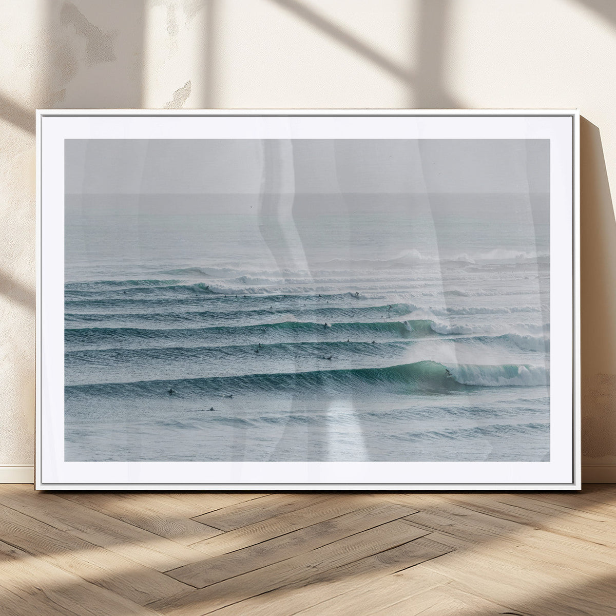 Ocean Waves Wall Art Canvas Print – Framed Surfer Lineup