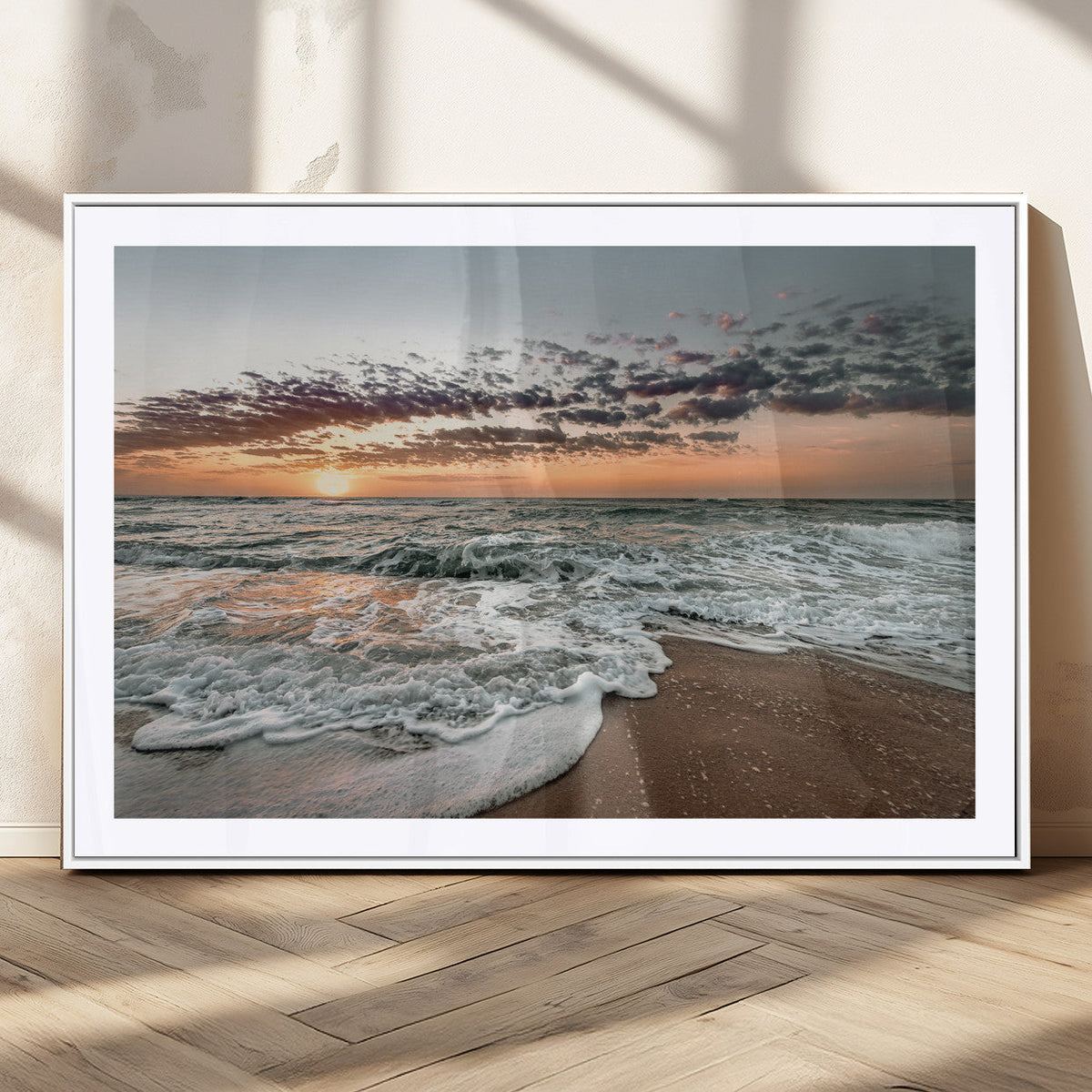 Ocean Sunset Wall Art Canvas Print – Framed Beach Waves