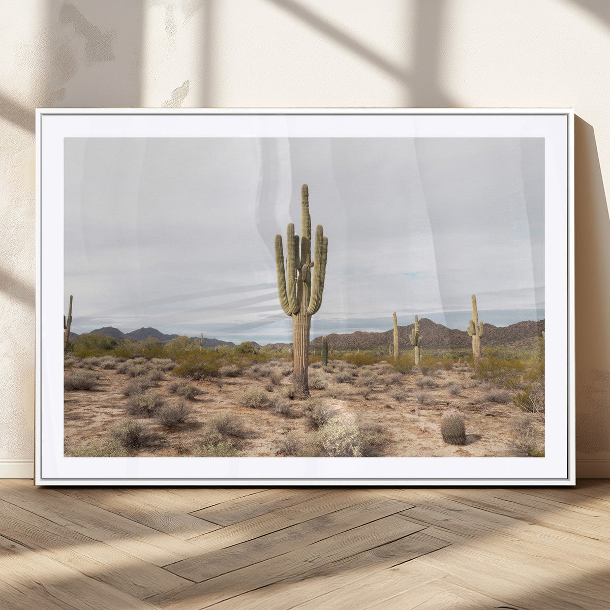 Saguaro Cactus Wall Art – Framed Desert Canvas Artwork,