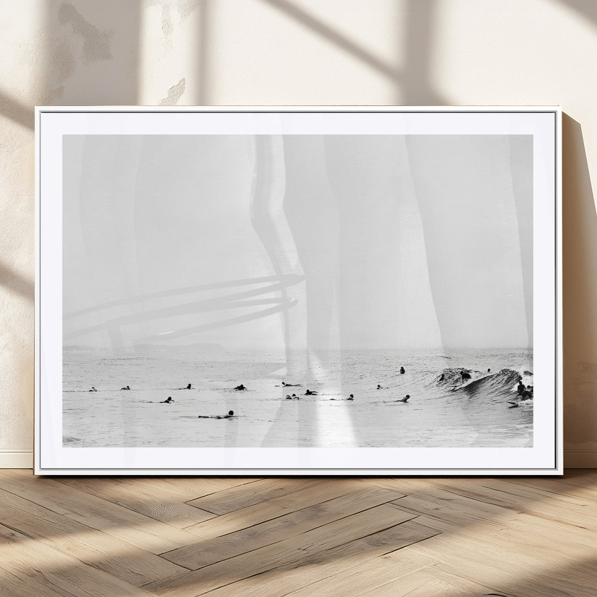 Monochrome Swimming Wall Art Canvas Print – Framed Ocean