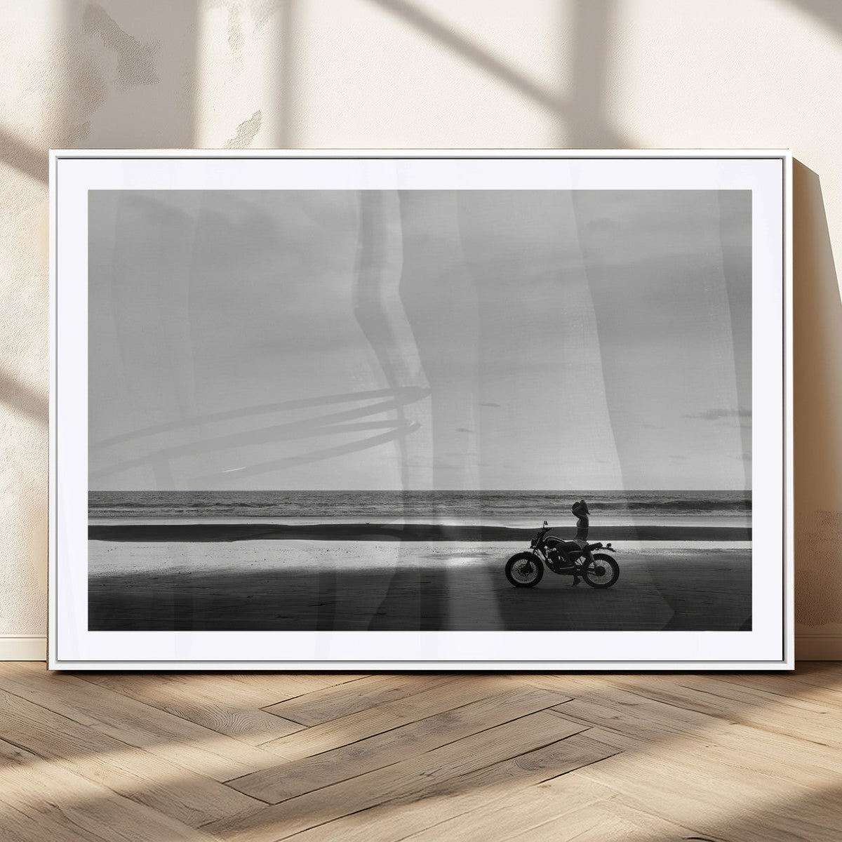 Motorcycle Beach Wall Art Canvas Print – Framed Vintage