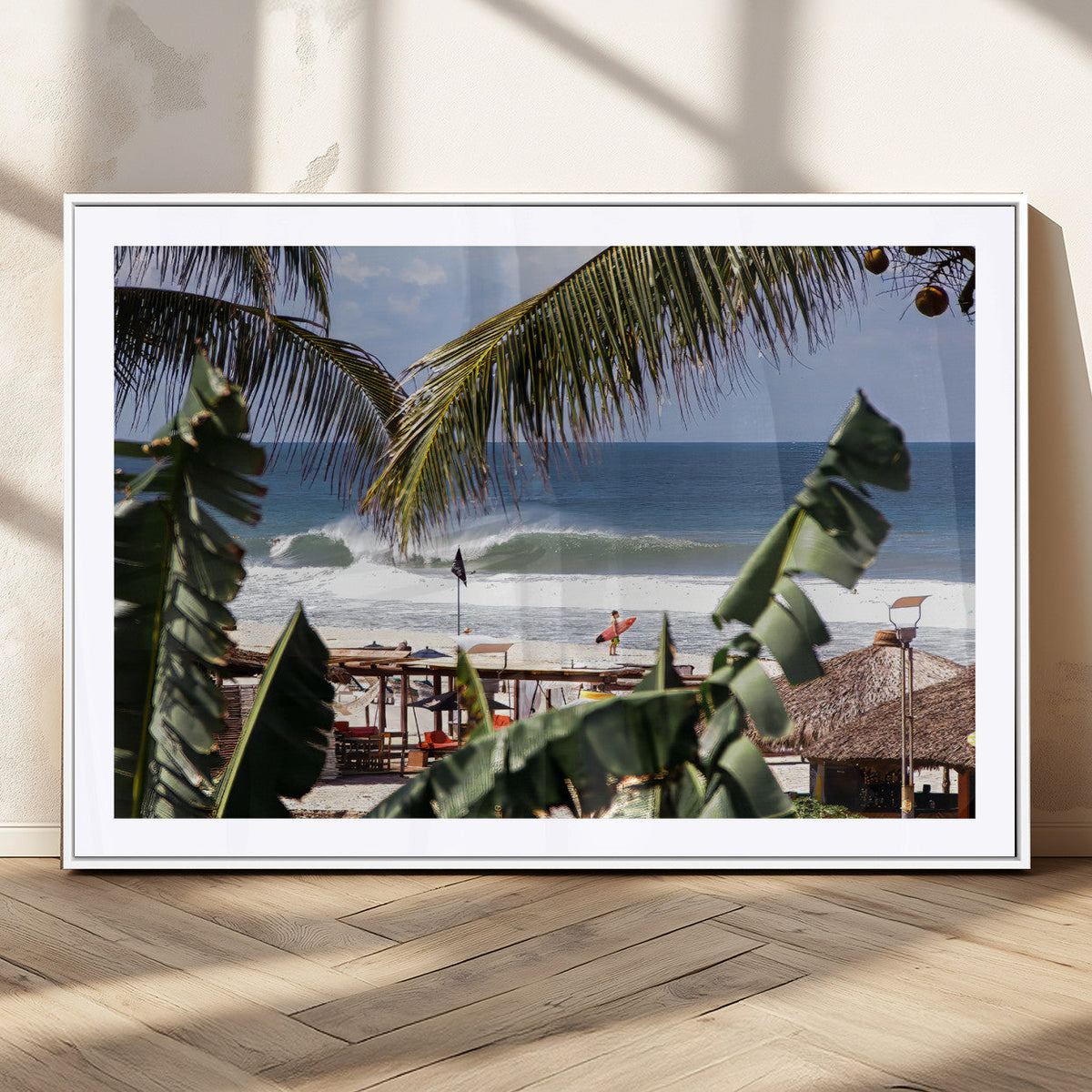 Tropical Shoreline Wall Art Canvas Print – Framed Surfer