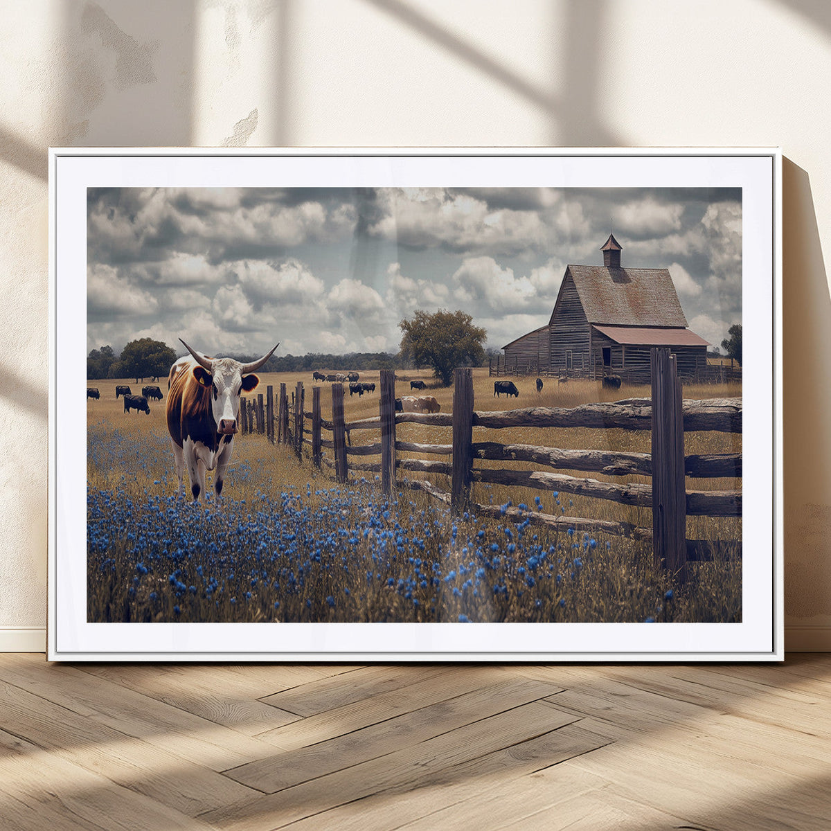 Texas Longhorn Canvas Wall Art Print – Framed Rustic Barn