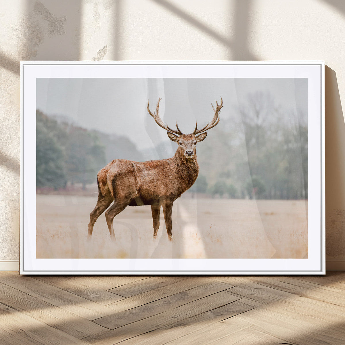 Vintage Wildlife Wall Art Canvas Print – Misty Landscape