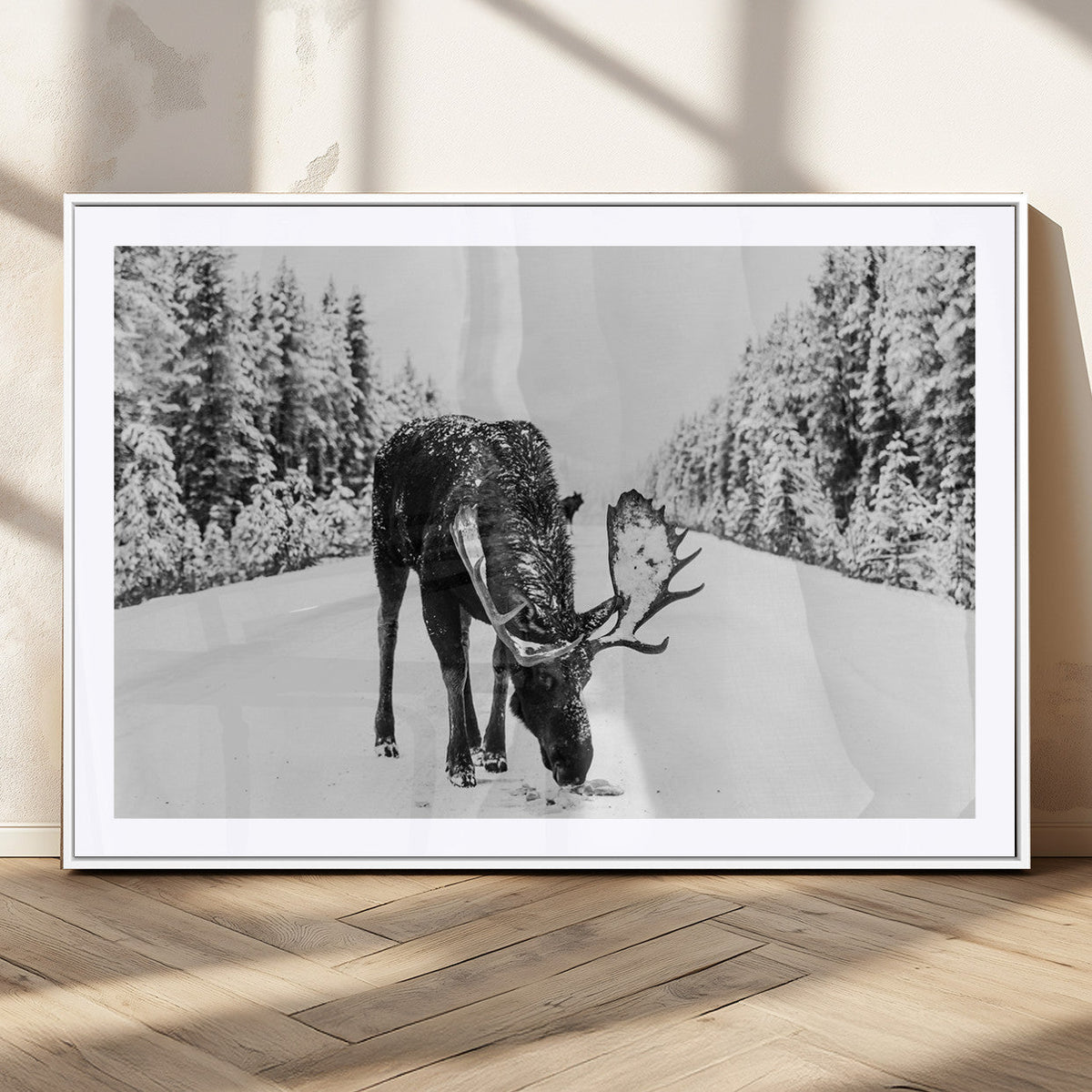 Moose Wall Art Canvas Print – Winter Snowy Forest Antlers