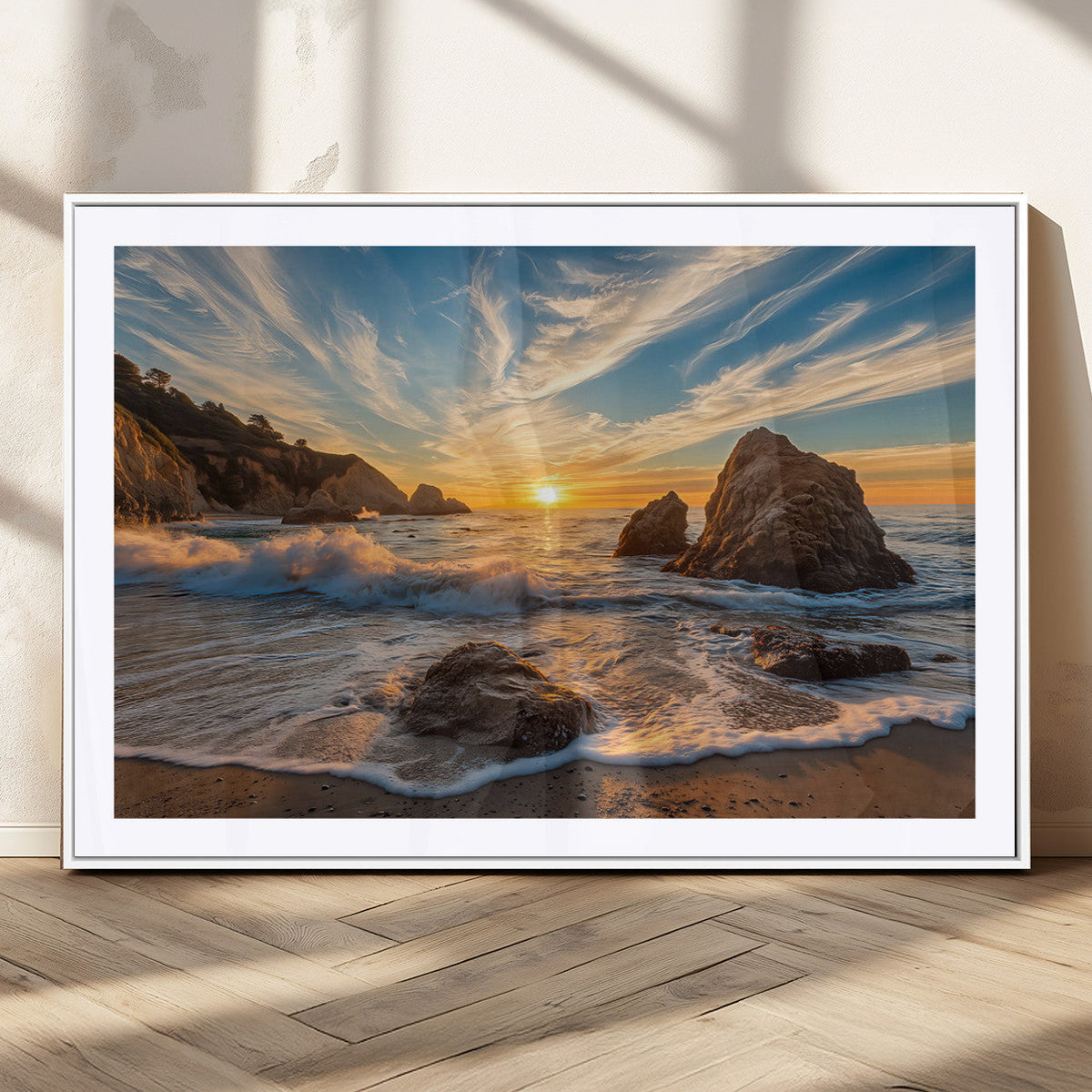 Rocky Ocean Sunset Wall Art Print – Seaside Canvas Dramatic