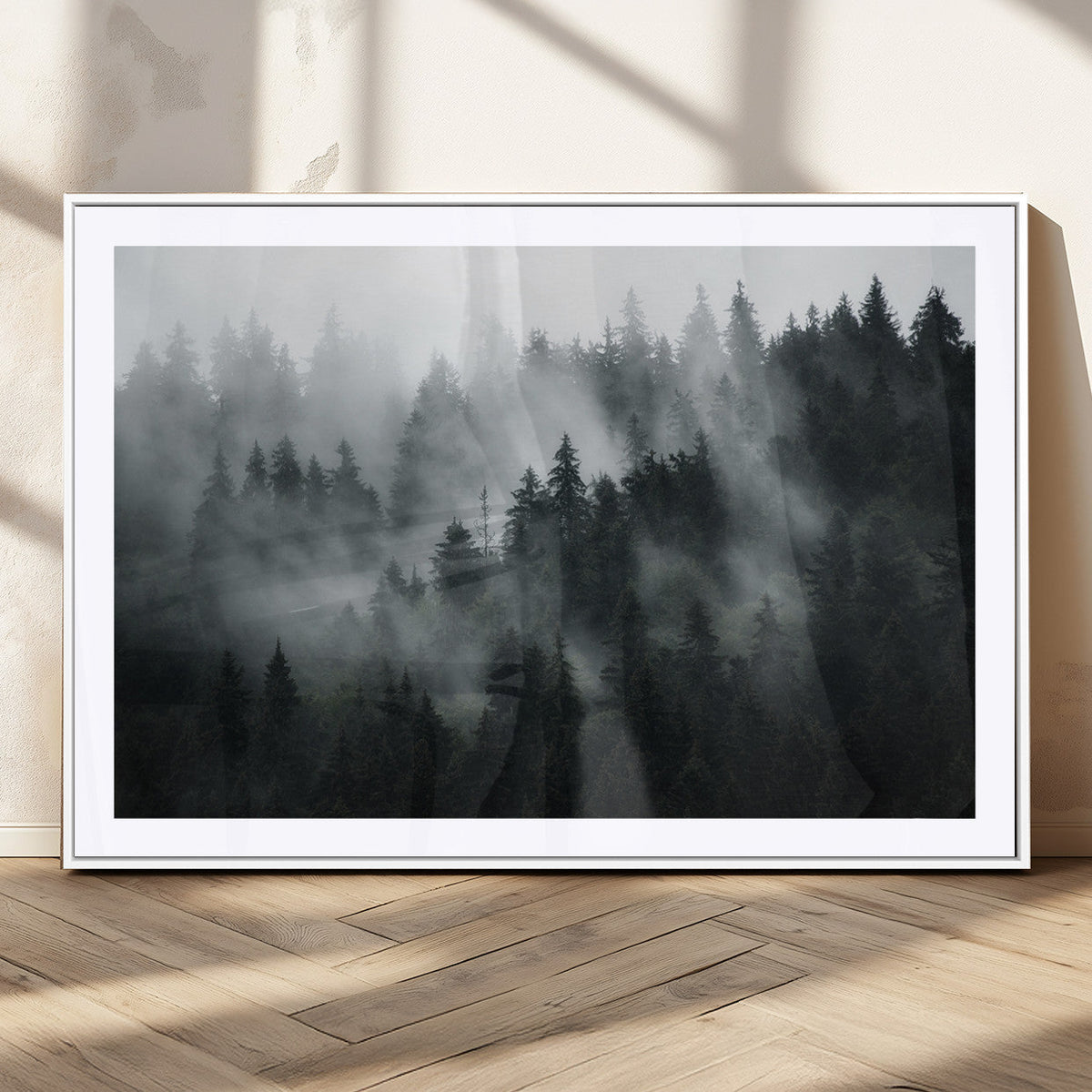 Foggy Forest Wall Art Canvas Print | 3 Panel Large Misty