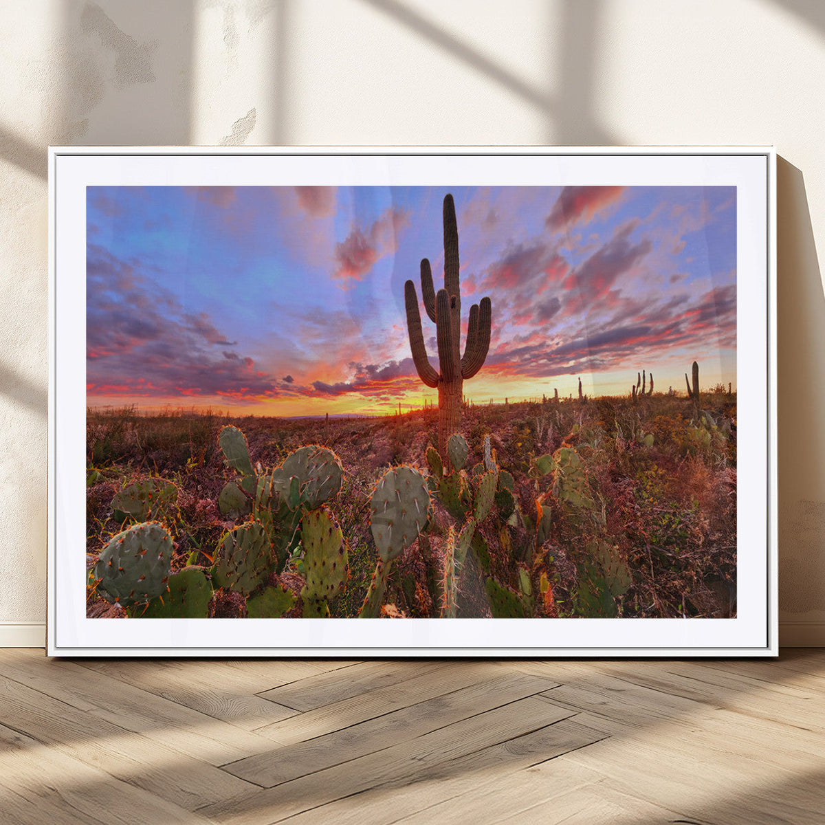 Arizona Desert Wall Art Canvas Print - Framed Deser Sunset