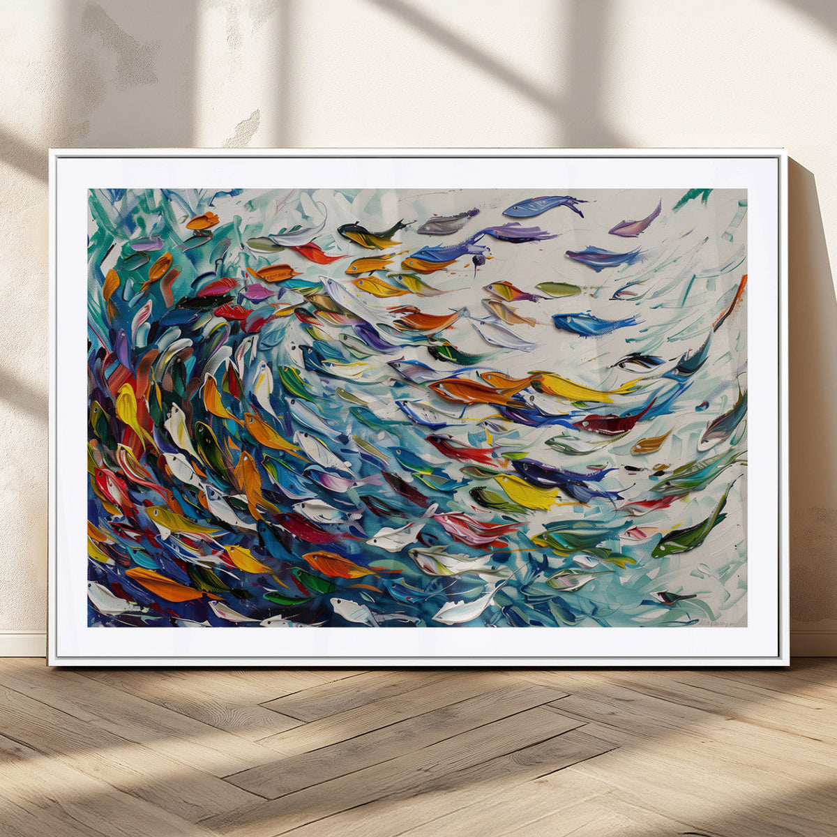 Modern Abstract Fish Shoal Wall Art Canvas Print, Colorful