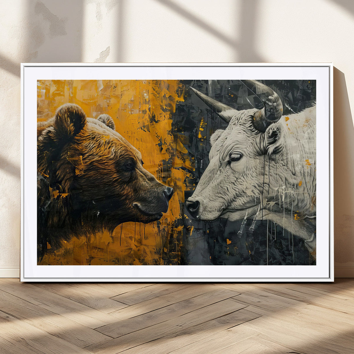 Bear and Bull Wall Art Canvas Print – Abstract Animal
