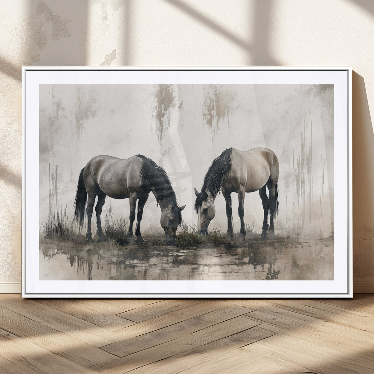 Chines Ink Style Vintage Horses Wall Art Canvas Print for