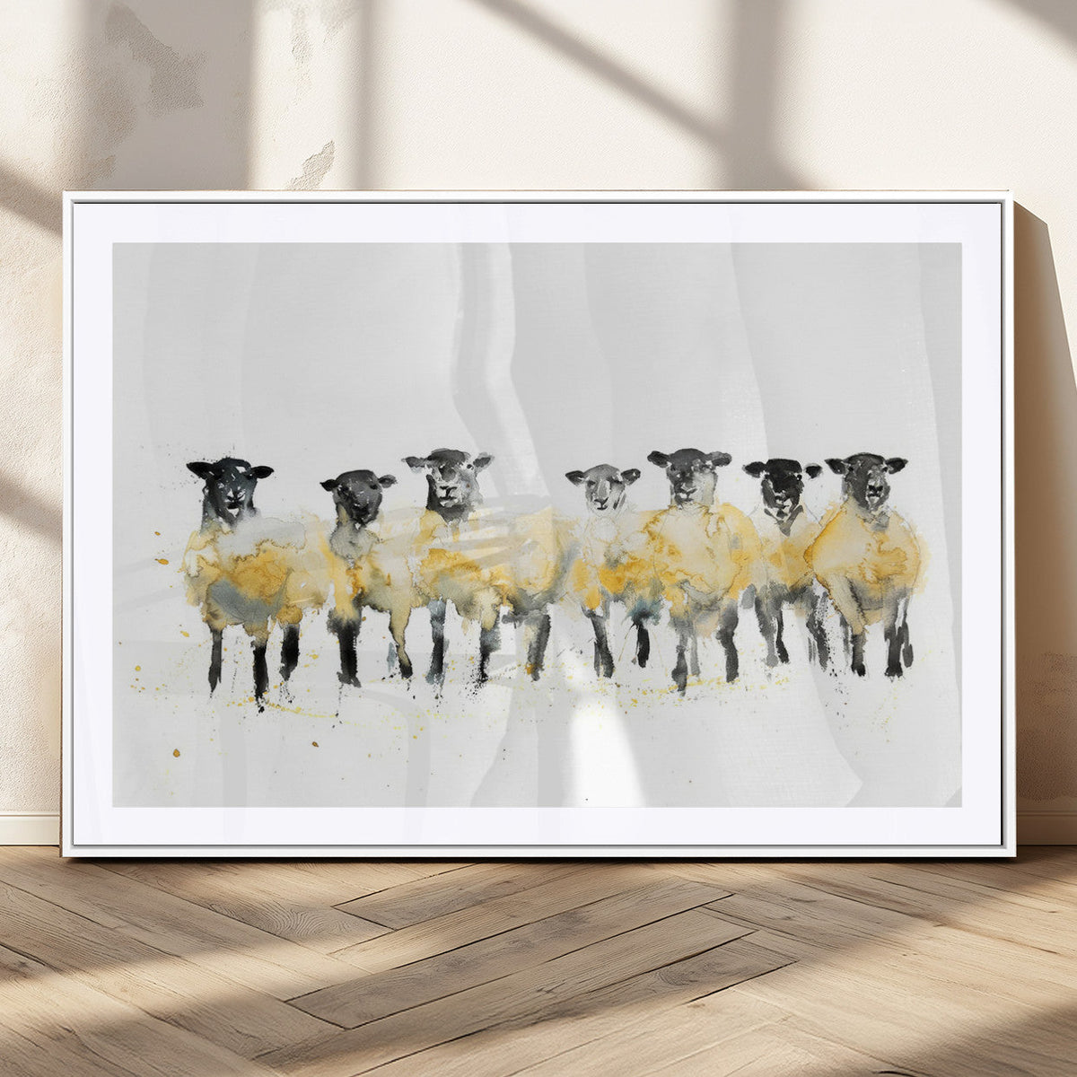 Farmhouse Wall Art Sheep Print | Ready to Hang Framed Canvas